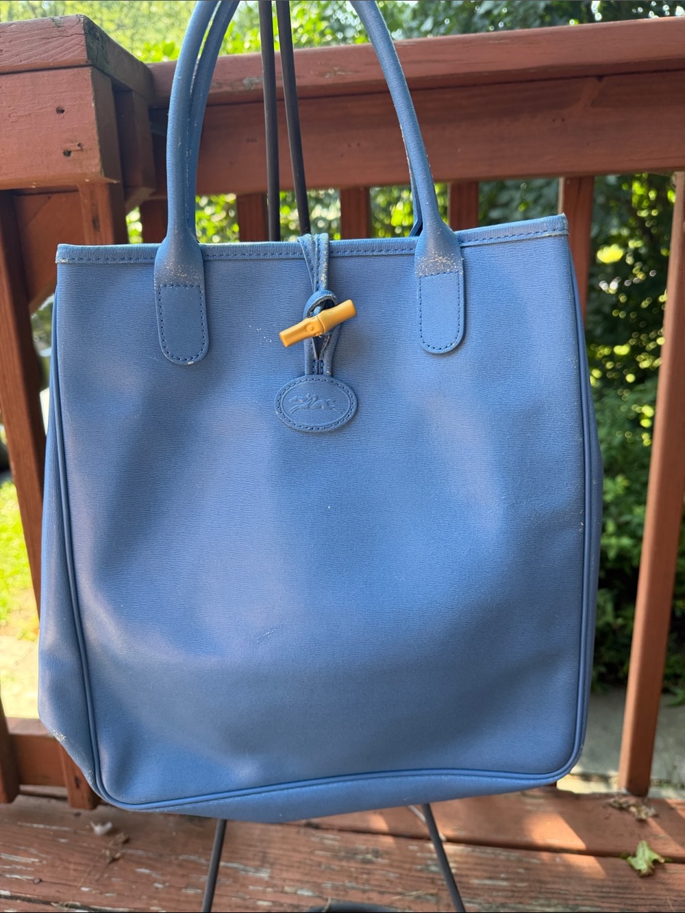 Longchamp Blue Leather Shoppers Tote Vintage 80’s Tote w/Embossed Logo Authentic - Picture 6 of 12